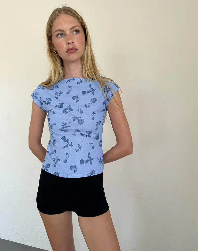 Nova Top in Inky Blue Floral Mesh sold by Motel Rocks