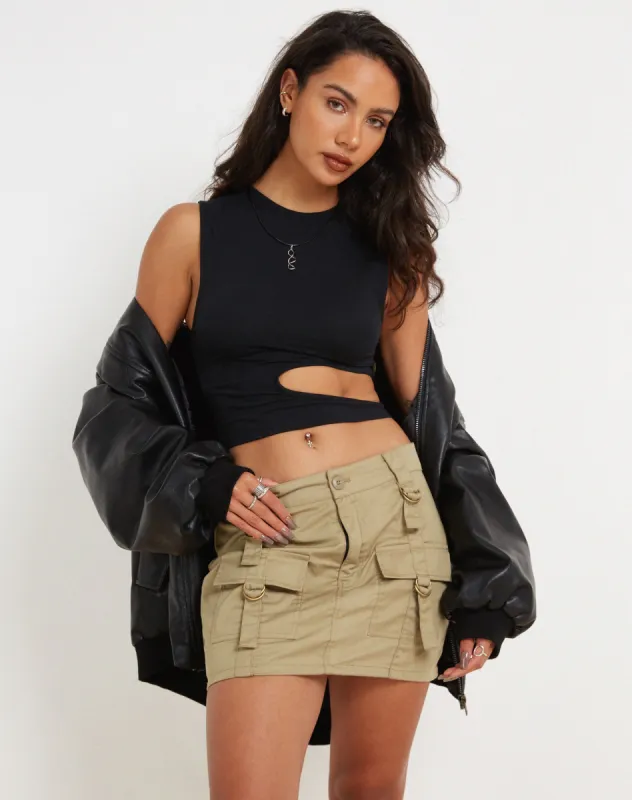Zane Cut Out Crop Top in Black sold by Motel Rocks