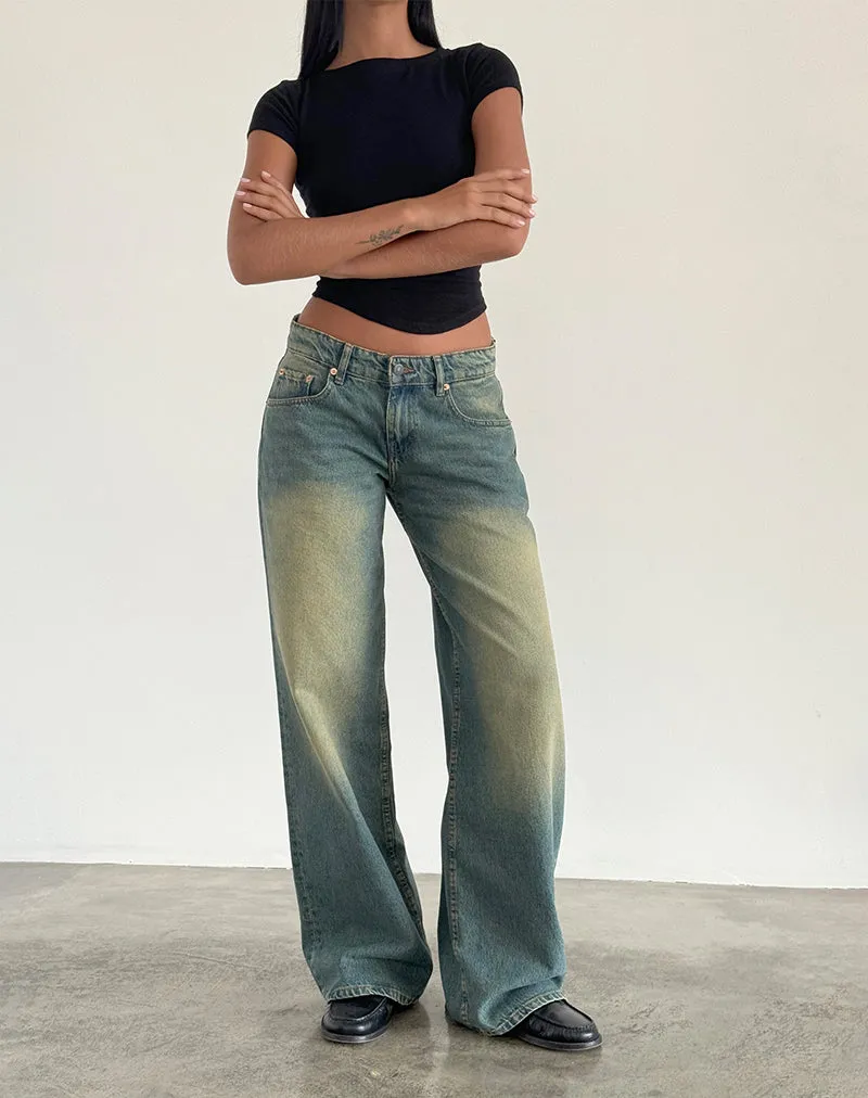 Roomy Extra Wide Low Rise Jeans in Mid Used Green sold by Motel Rocks product image thumbnail 3