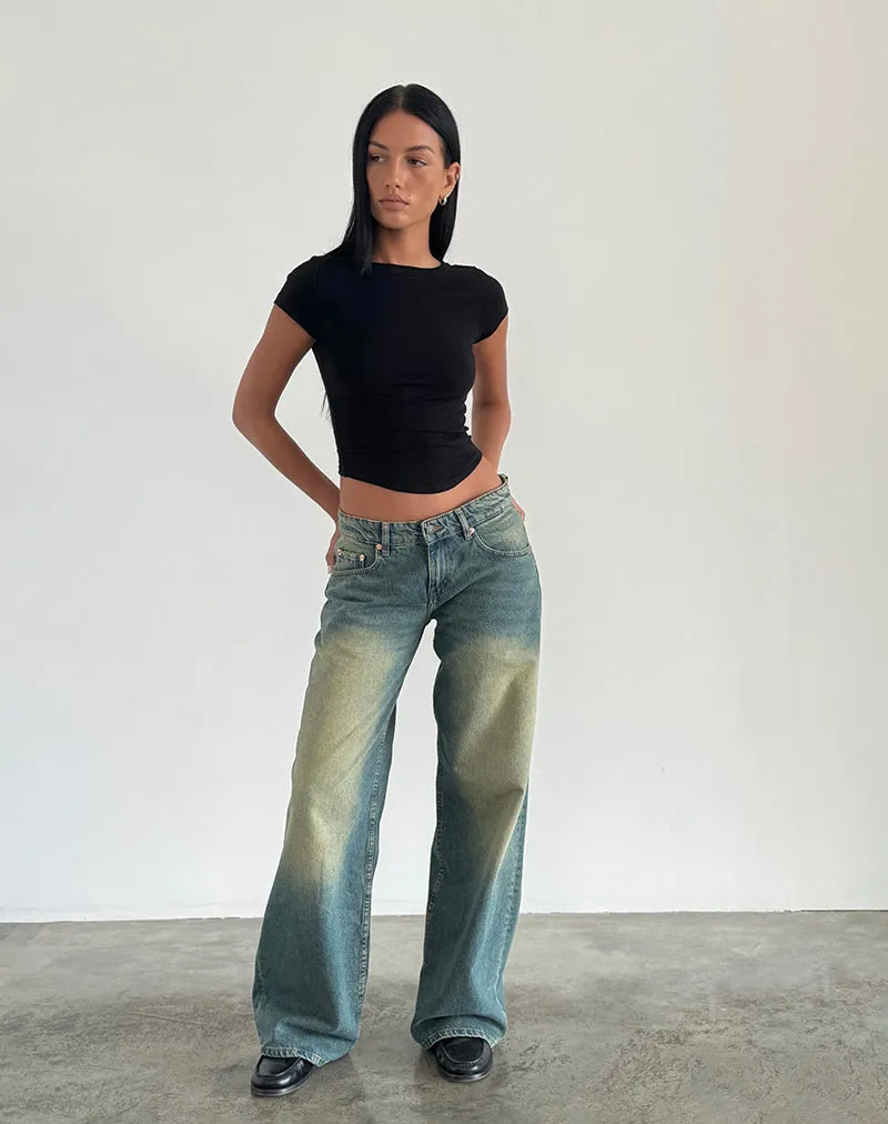 Roomy Extra Wide Low Rise Jeans in Mid Used Green sold by Motel Rocks product image thumbnail 2