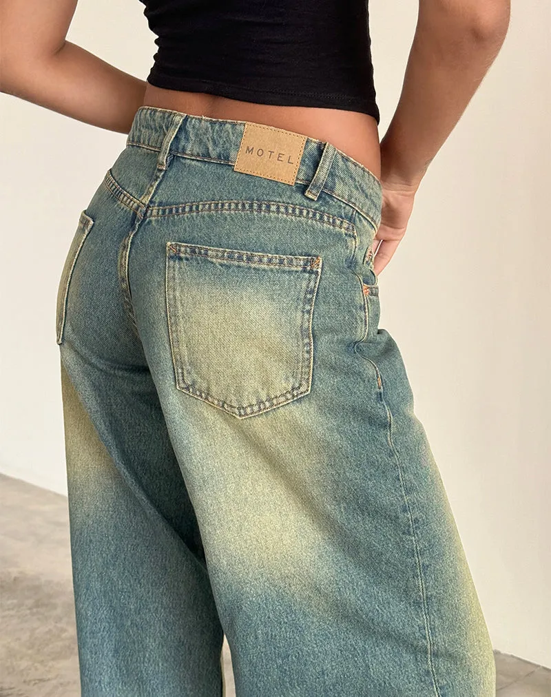 Roomy Extra Wide Low Rise Jeans in Mid Used Green sold by Motel Rocks product image thumbnail 5