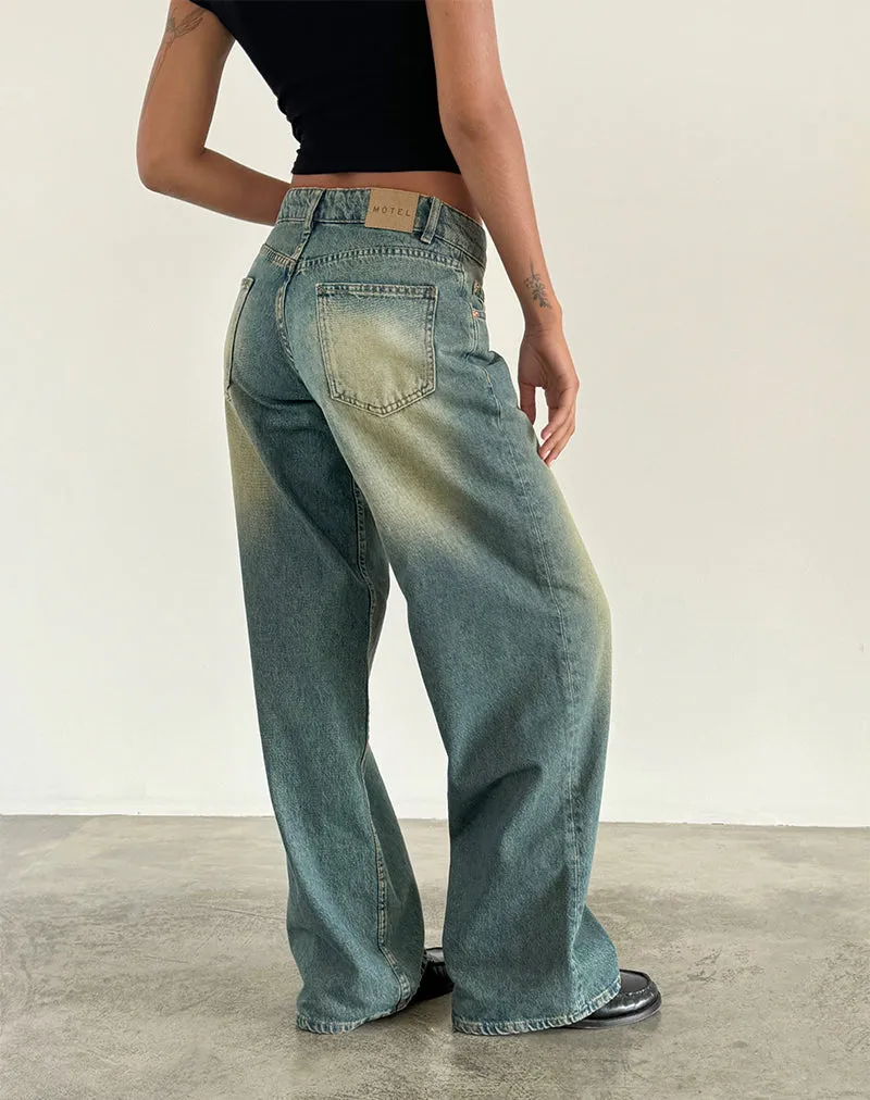 Roomy Extra Wide Low Rise Jeans in Mid Used Green sold by Motel Rocks product image thumbnail 4