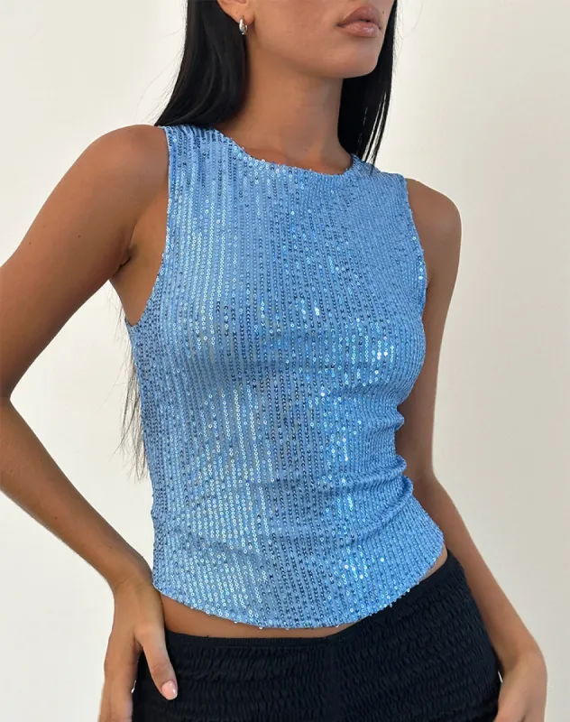Hala Top in Drape Mini Sequin Light Blue sold by Motel Rocks