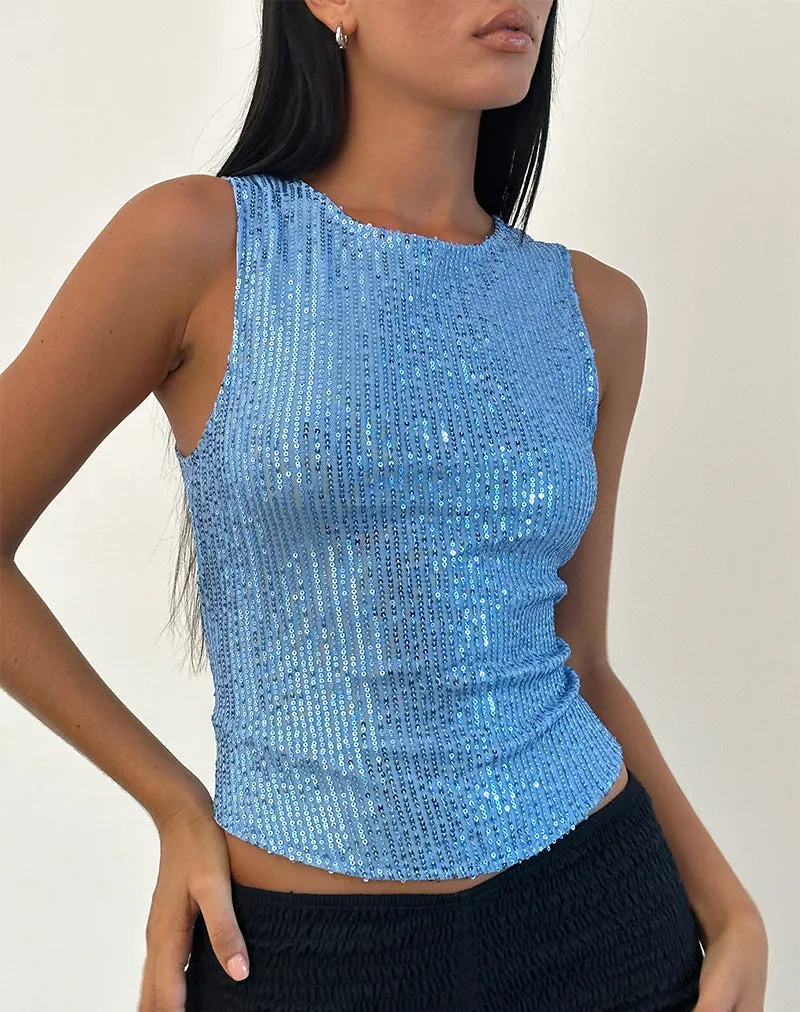 Hala Top in Drape Mini Sequin Light Blue sold by Motel Rocks
