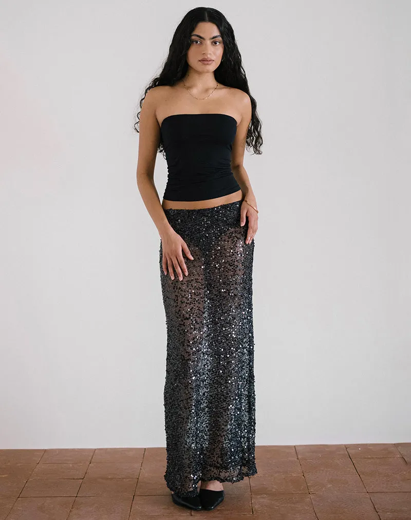 Vanessa Maxi Skirt in Sequin Mesh Black sold by Motel Rocks product image thumbnail 2