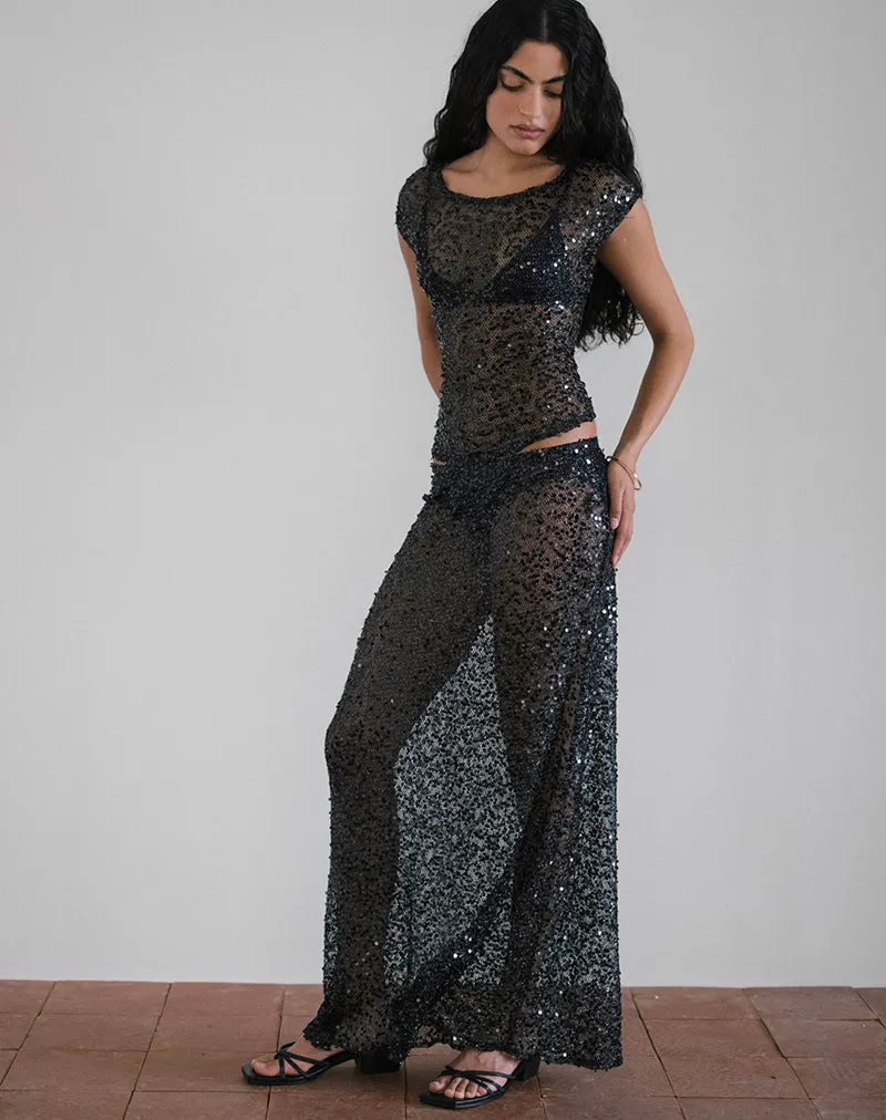 Vanessa Maxi Skirt in Sequin Mesh Black sold by Motel Rocks product image thumbnail 4