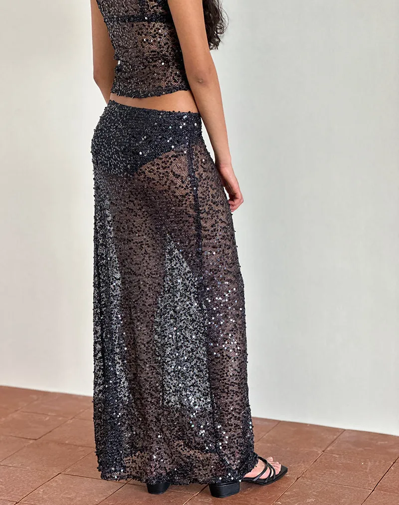 Vanessa Maxi Skirt in Sequin Mesh Black sold by Motel Rocks product image thumbnail 3