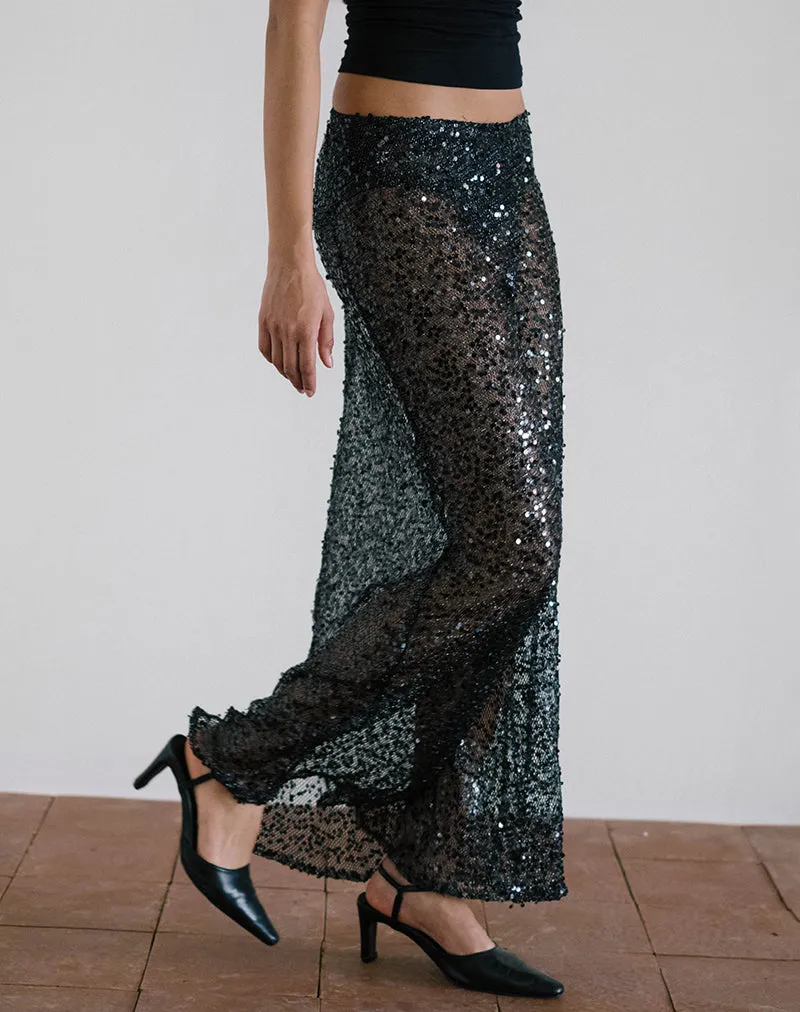 Vanessa Maxi Skirt in Sequin Mesh Black sold by Motel Rocks
