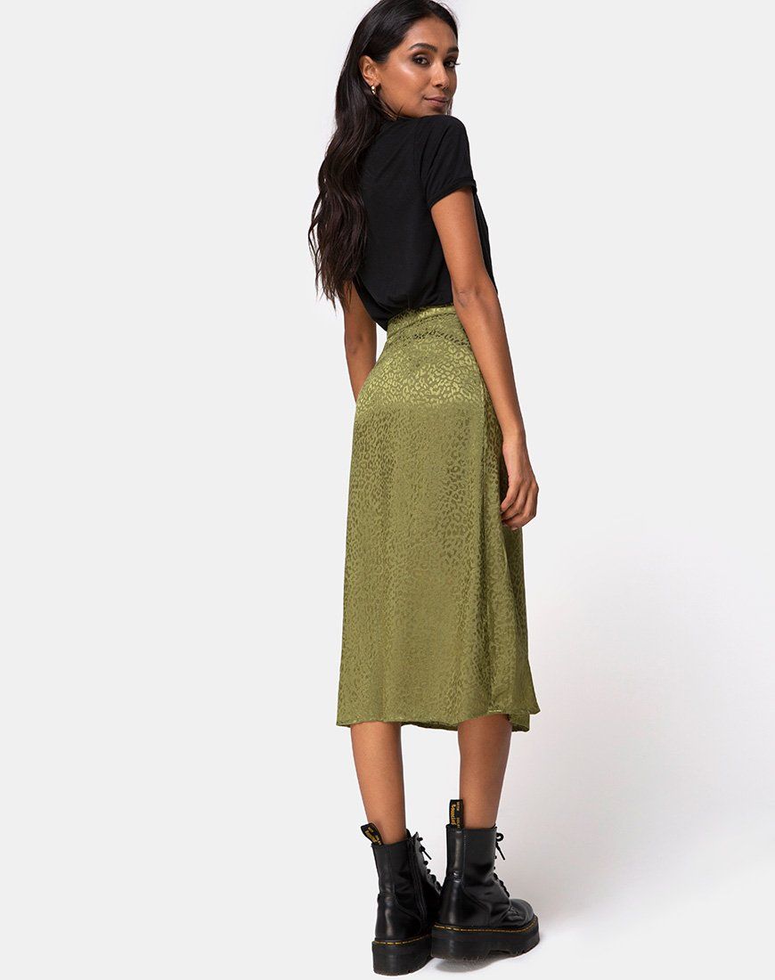 Saika Midi Skirt in Satin Cheetah Khaki sold by Motel Rocks product image thumbnail 4