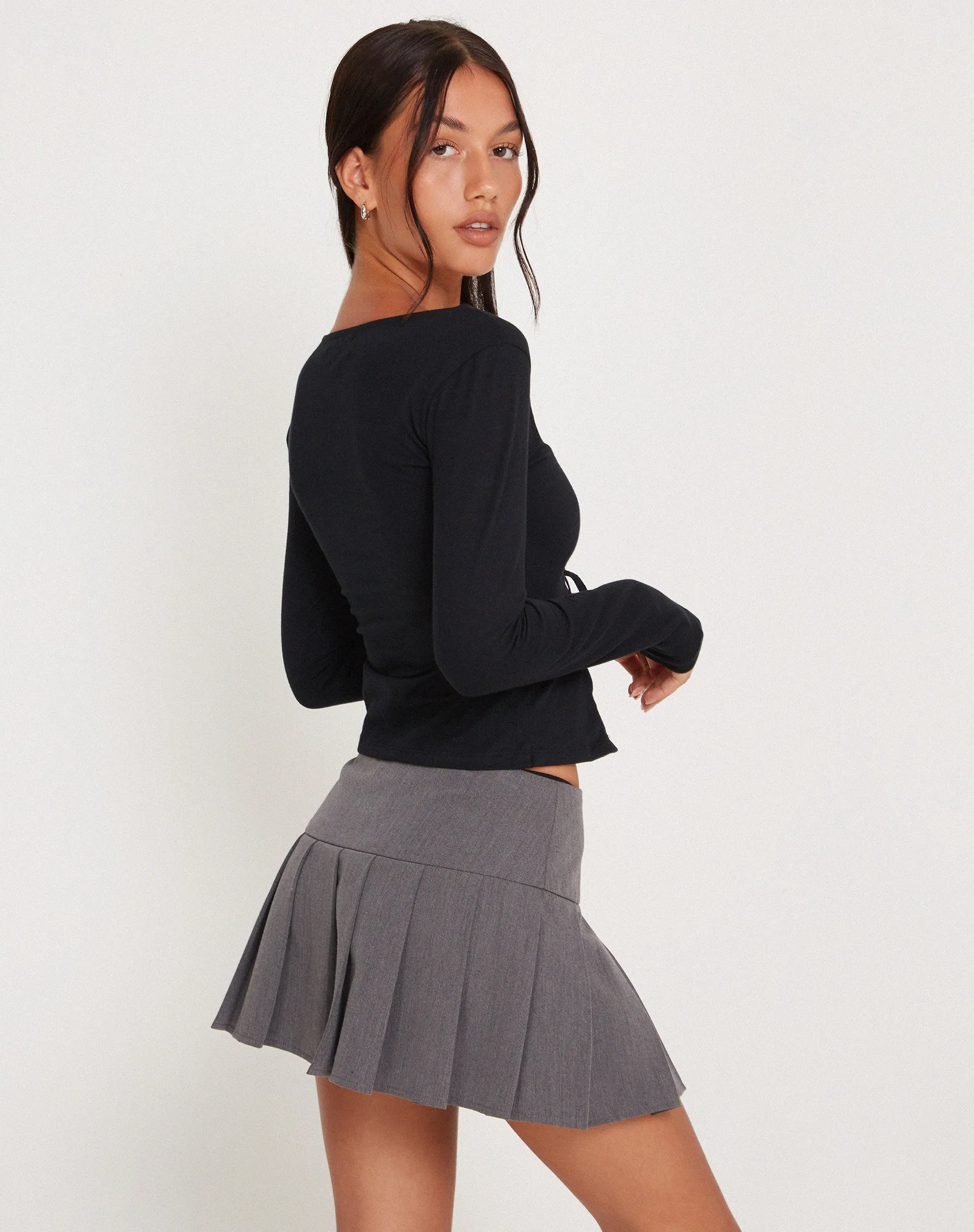 Josette Long Sleeve Lace Up Top in Black sold by Motel Rocks product image thumbnail 3