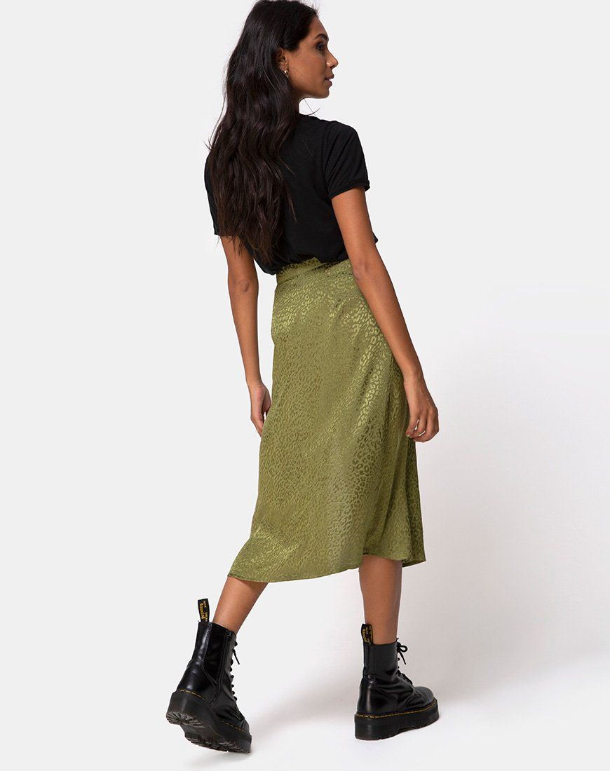 Saika Midi Skirt in Satin Cheetah Khaki sold by Motel Rocks product image thumbnail 2
