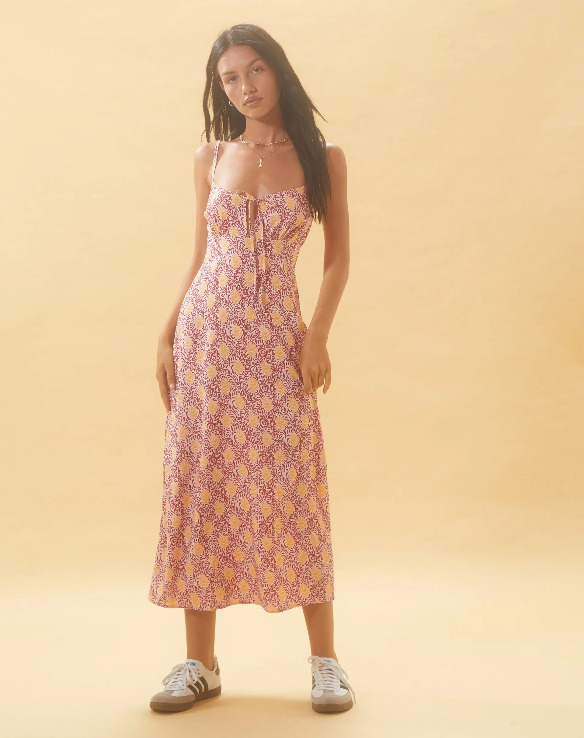 Jelika Midi Dress in Bohemian Batik Maroon Peach sold by Motel Rocks product image thumbnail 2