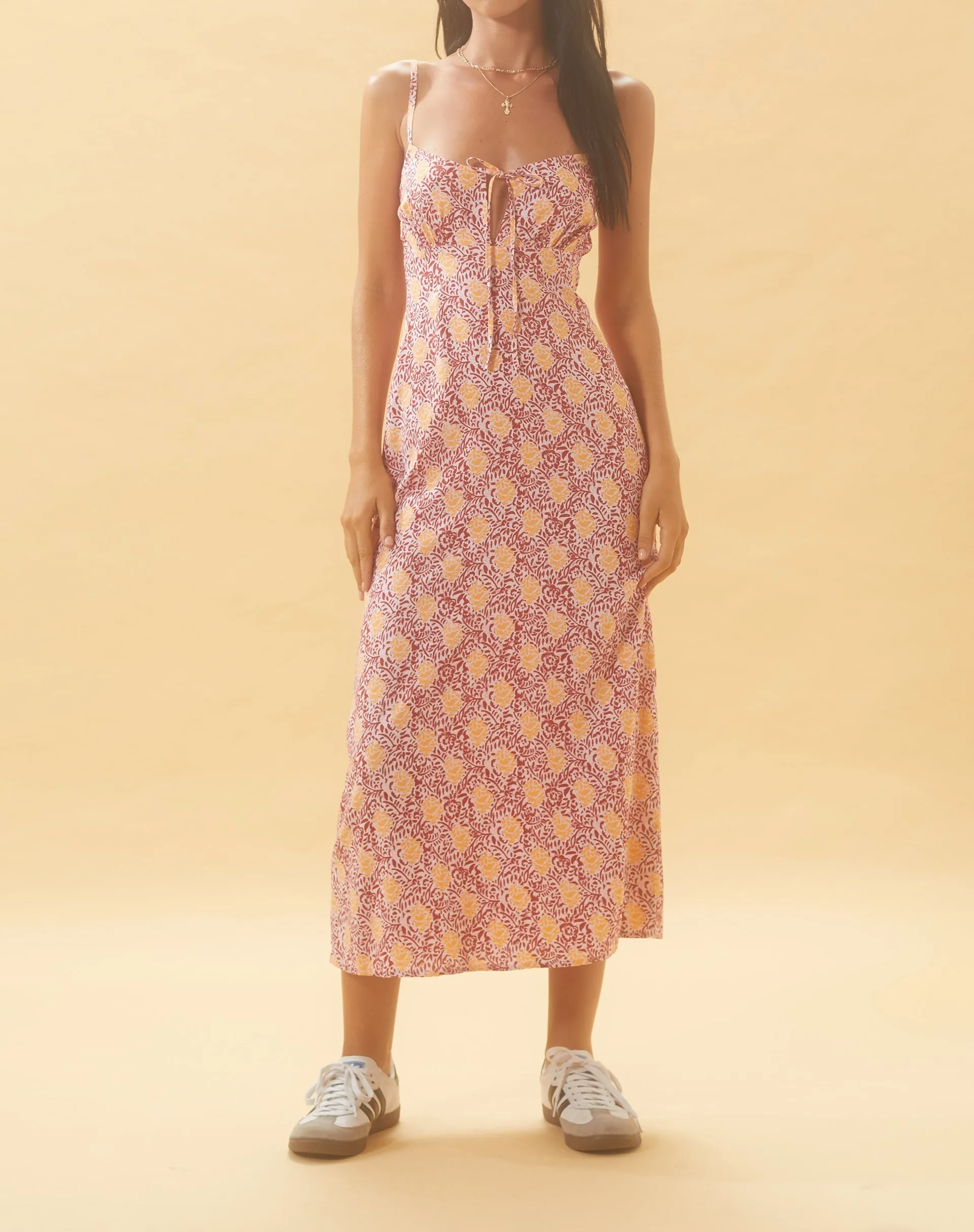 Jelika Midi Dress in Bohemian Batik Maroon Peach sold by Motel Rocks product image thumbnail 4