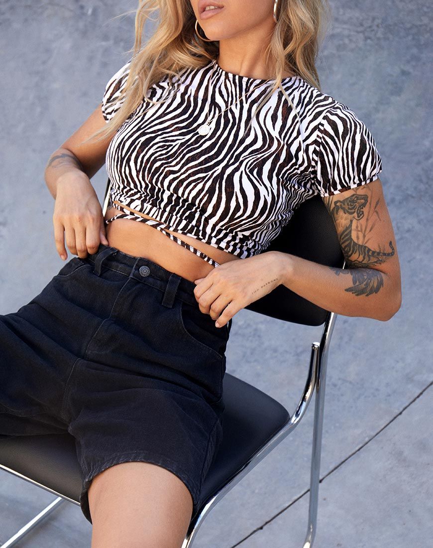 Tasya Crop Top in Zebra Vertical sold by Motel Rocks product image thumbnail 2