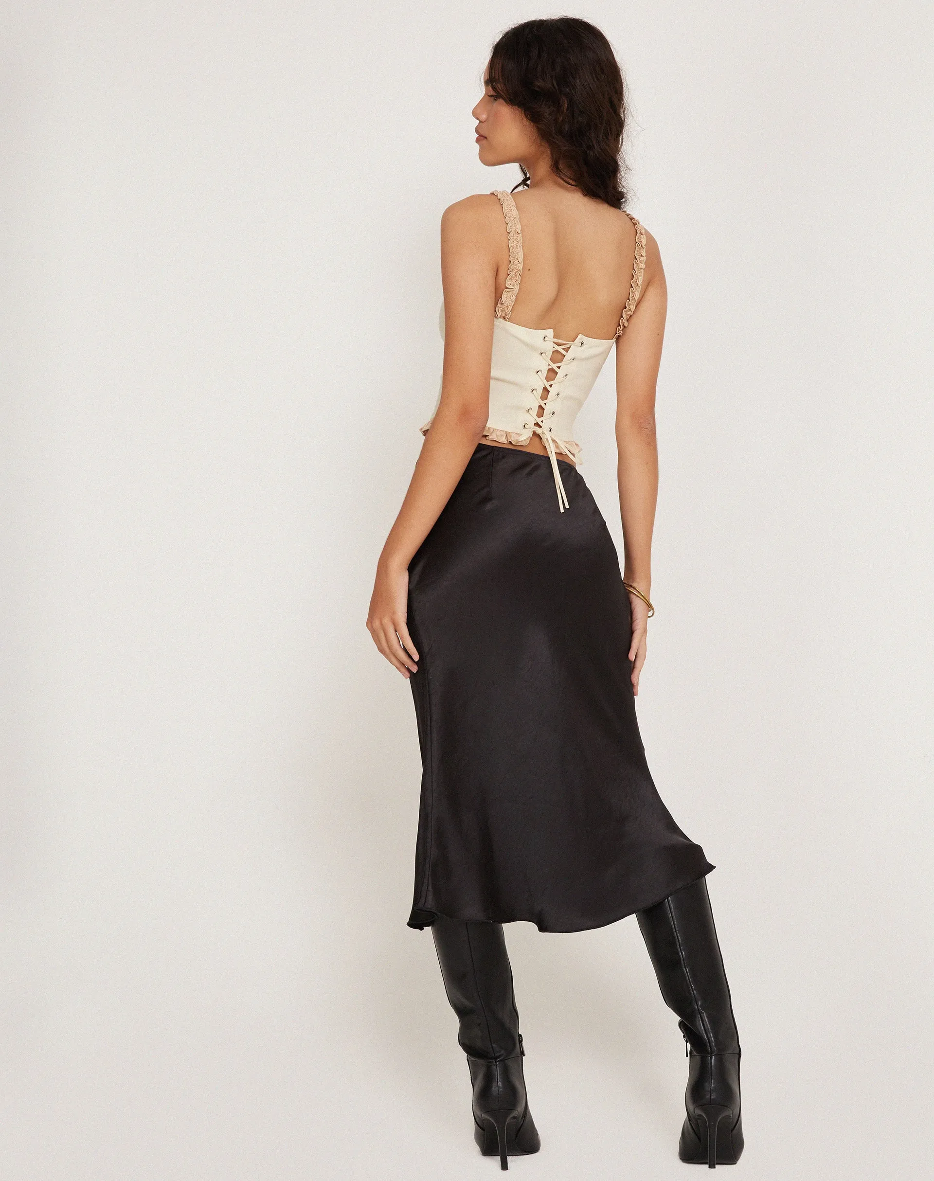 Idalia Corset Top in Cream with Satin Ruffle sold by Motel Rocks product image thumbnail 5