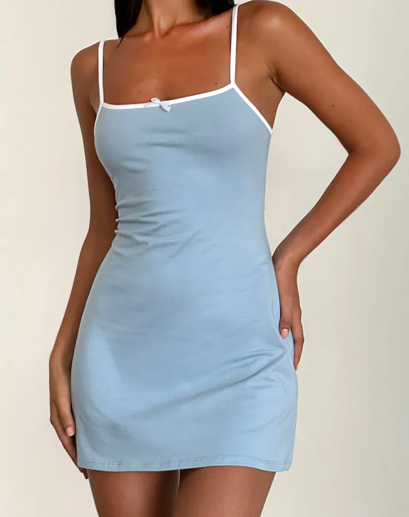 Riniko Mini Dress in Nantucket Blue with White Binding sold by Motel Rocks product image thumbnail 2