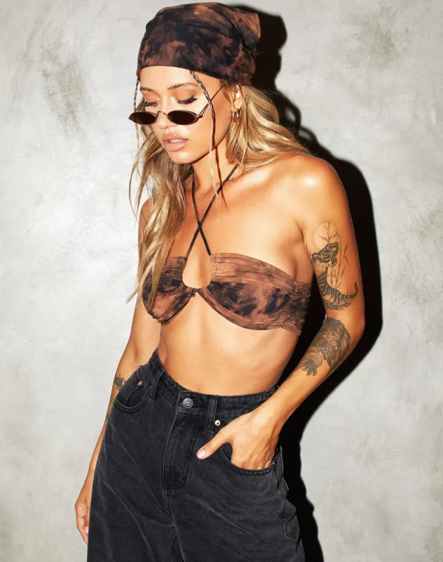 Yessa Crop Top in Black Rust Tie Dye sold by Motel Rocks
