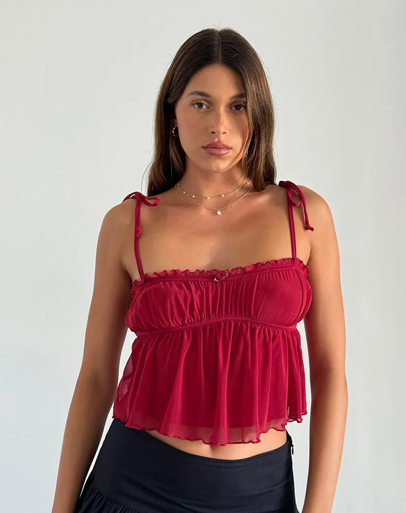 Damaris Cami Top in Red Cherry with Red Binding sold by Motel Rocks product image thumbnail 4