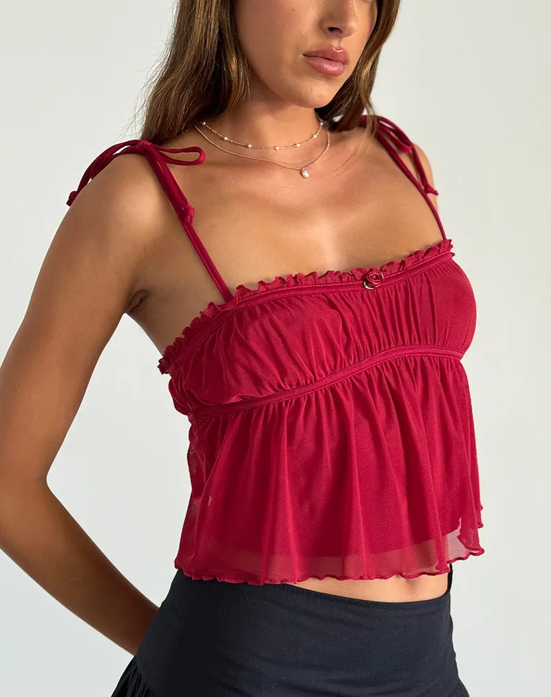 Damaris Cami Top in Red Cherry with Red Binding sold by Motel Rocks