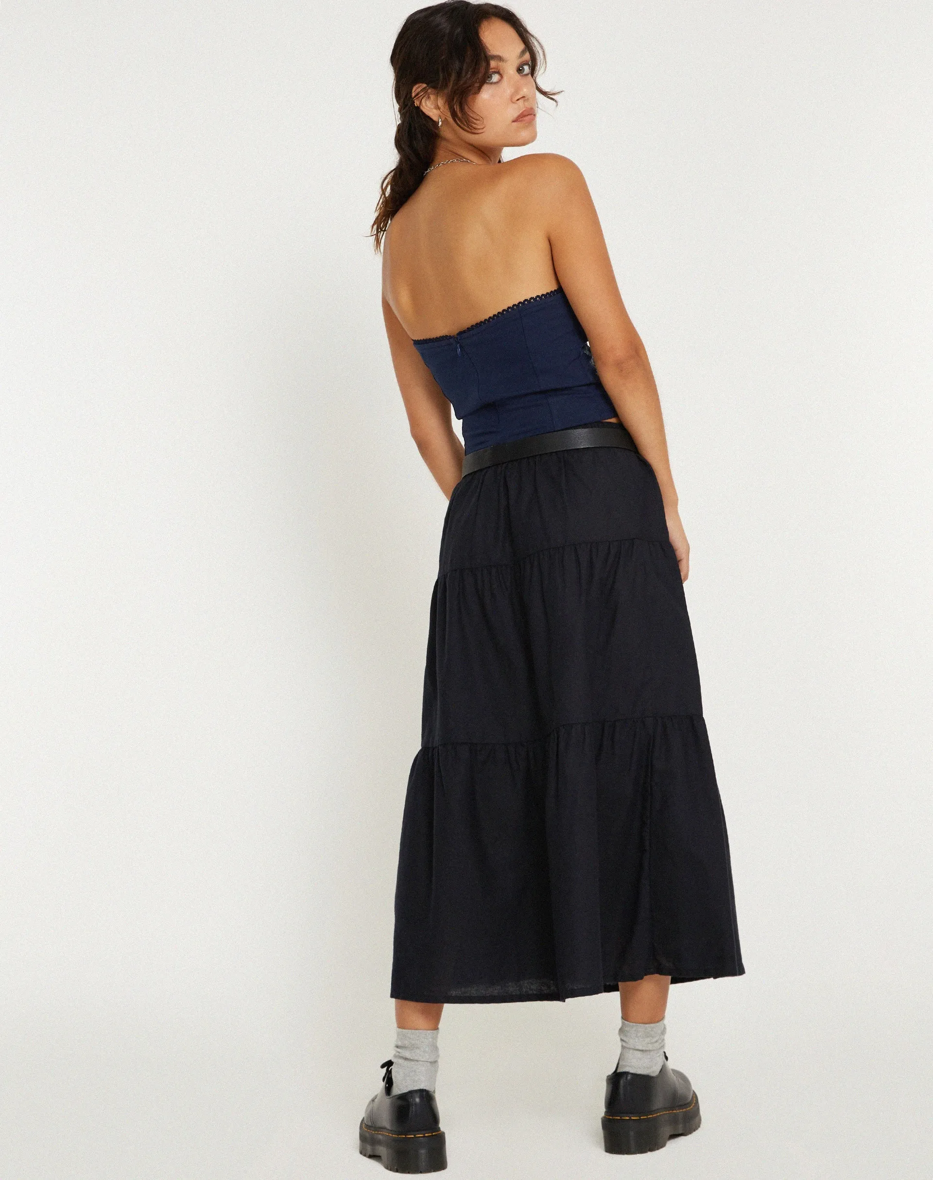 Clyde Embroidered Bandeu Top in Navy Flower Butterfly Emb sold by Motel Rocks product image thumbnail 4