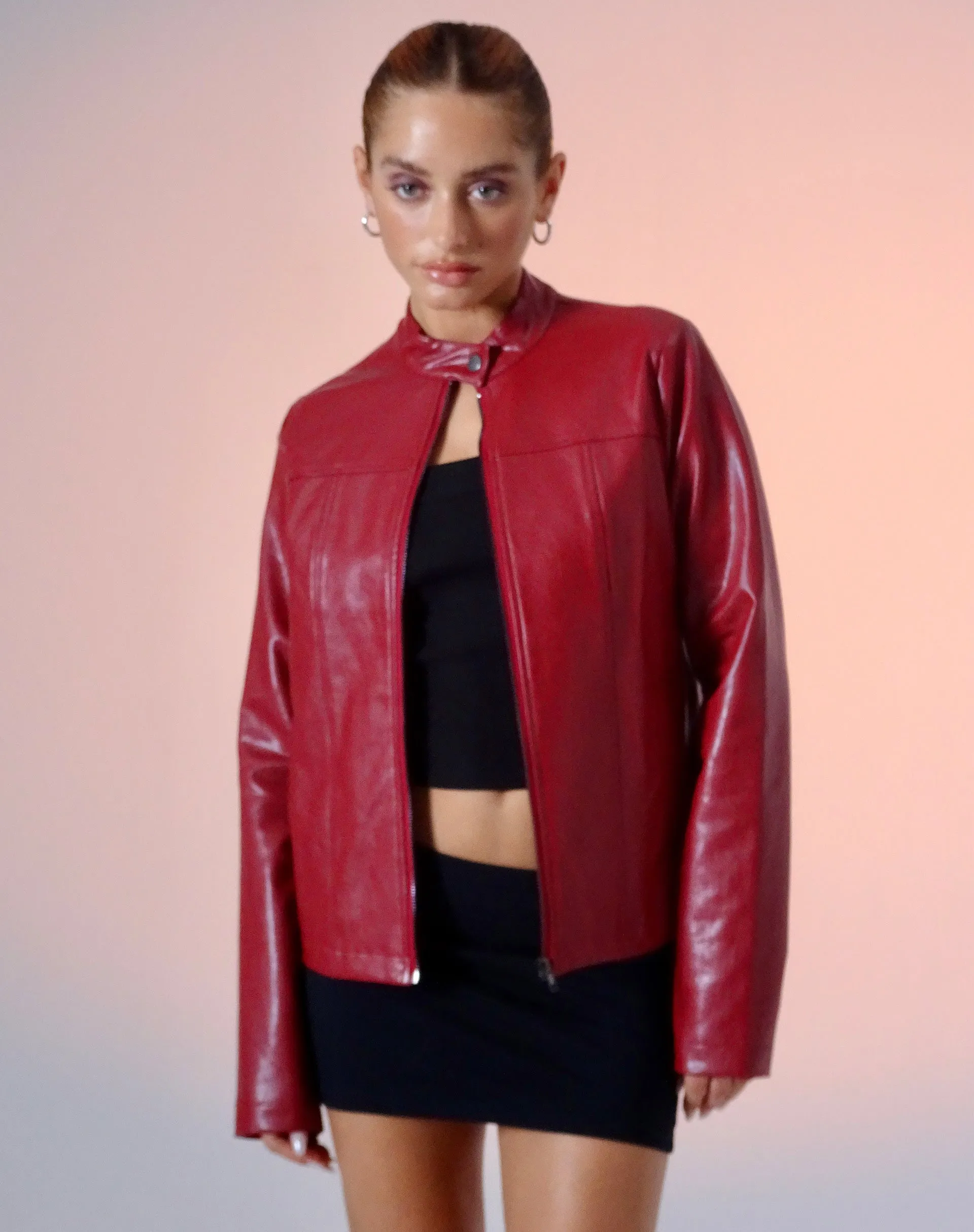 Olivia Jacket in PU Blood Red sold by Motel Rocks