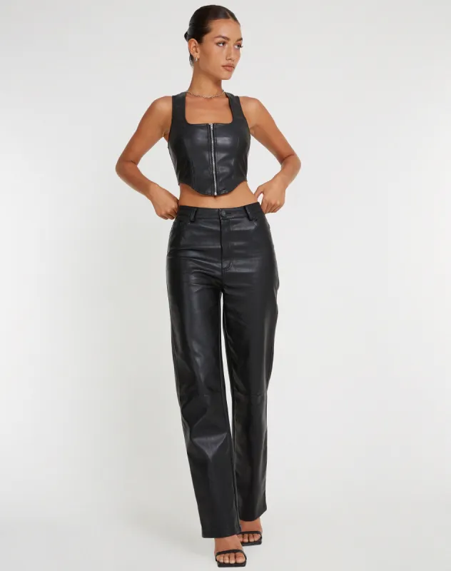 Zova Wide Leg Trouser in Pu Black sold by Motel Rocks
