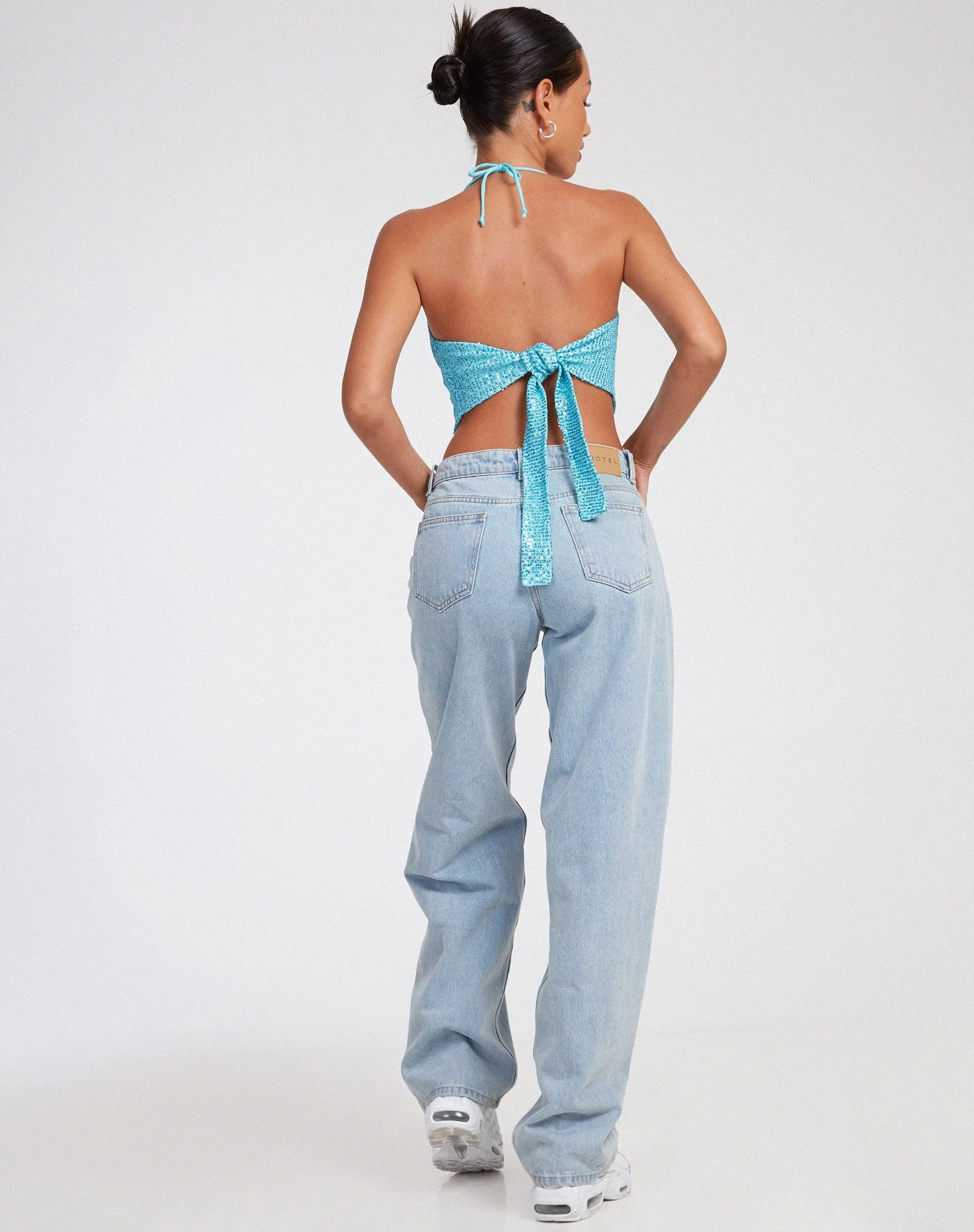 Ketida Crop Top in Drape Sequin Blue sold by Motel Rocks product image thumbnail 4