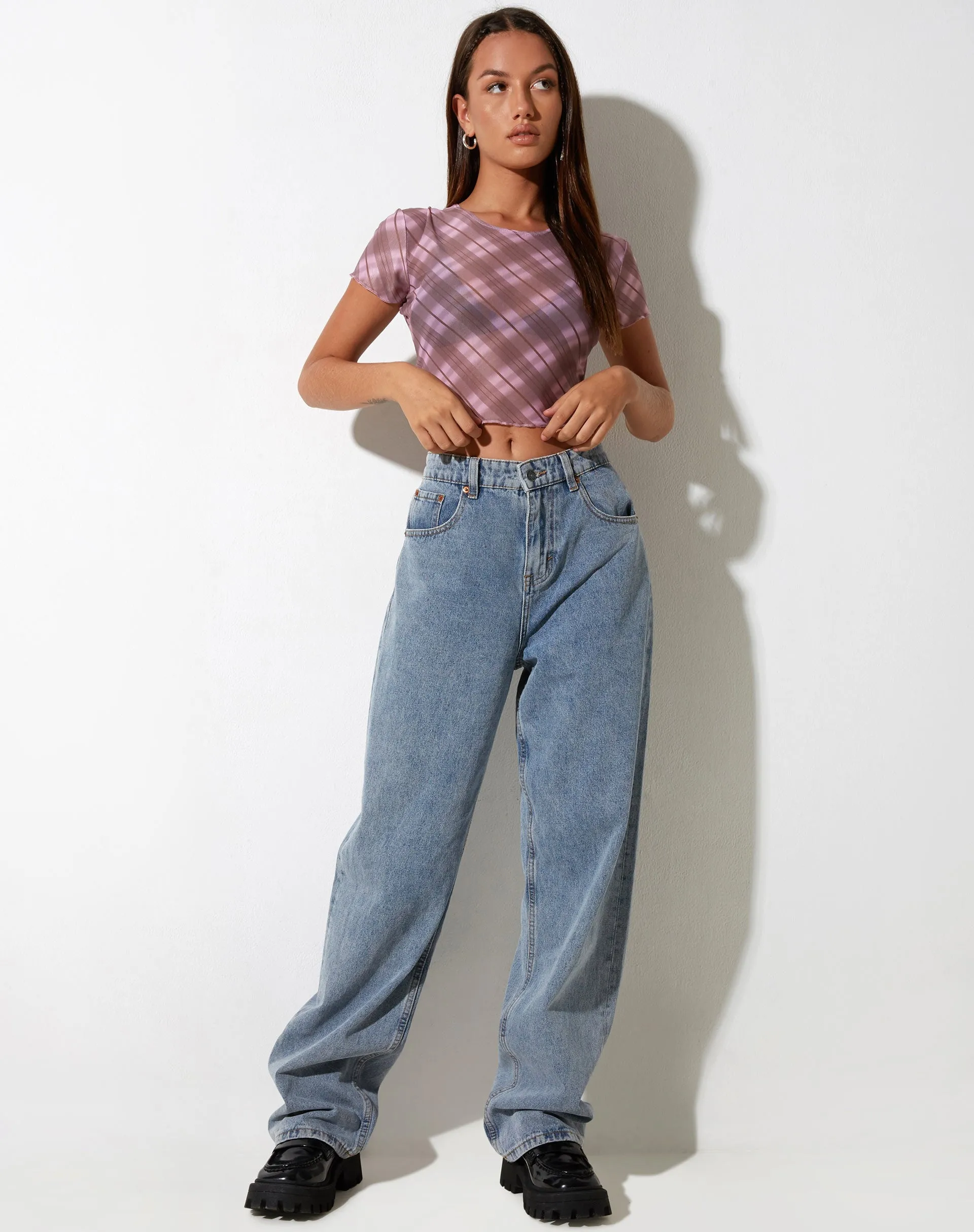 Tiney Crop Top in Pink Blurred Check sold by Motel Rocks product image thumbnail 5
