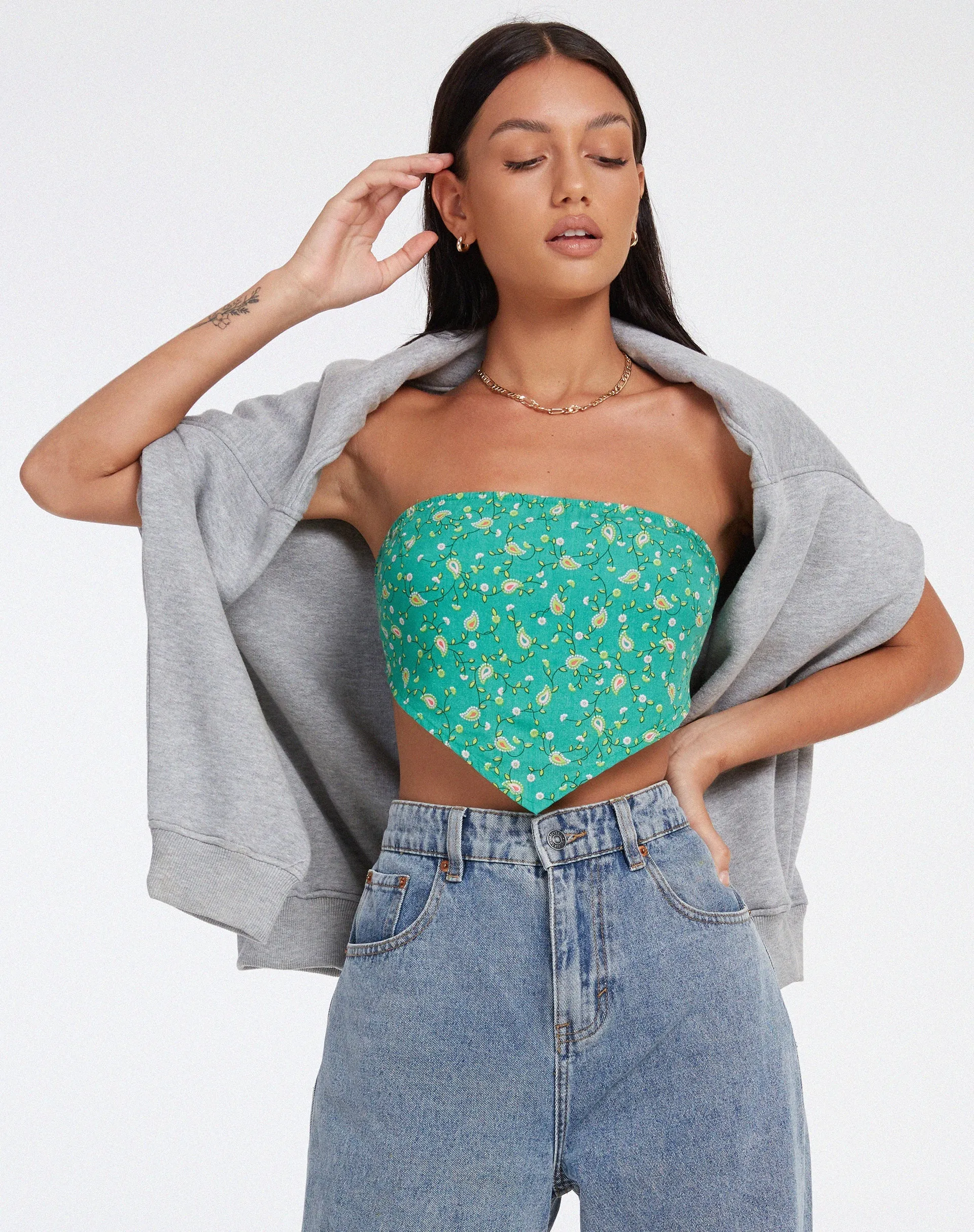 Nolda Crop Top in Paisley Fun Green sold by Motel Rocks product image thumbnail 2