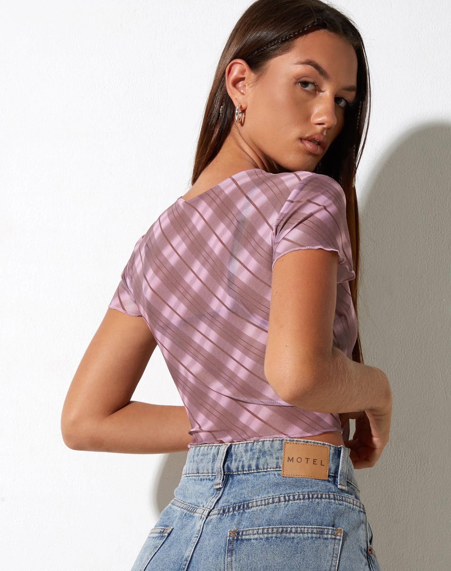 Tiney Crop Top in Pink Blurred Check sold by Motel Rocks product image thumbnail 4