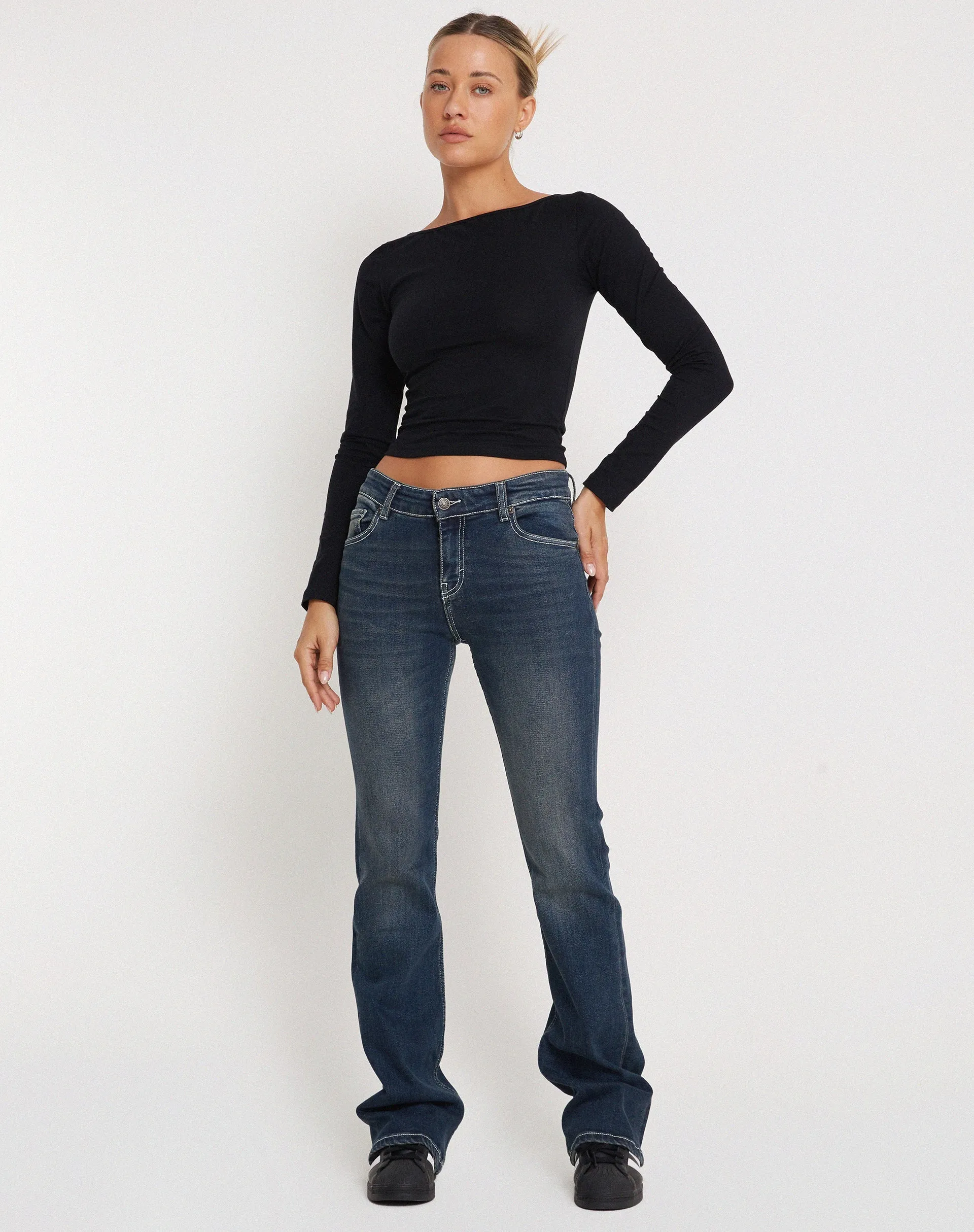 Amabon Long Sleeve Crop Top in Black sold by Motel Rocks