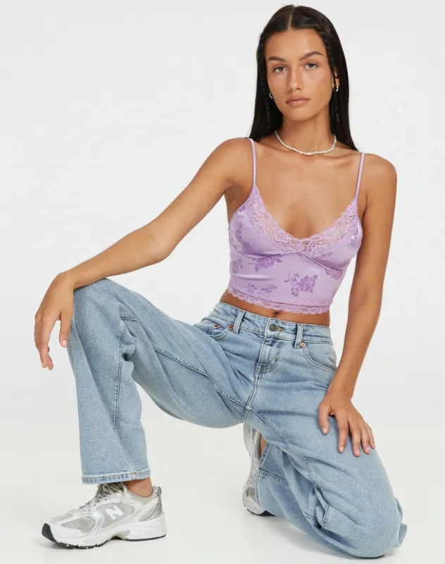Dyrana Crop Top in Rose Flock Lilac sold by Motel Rocks