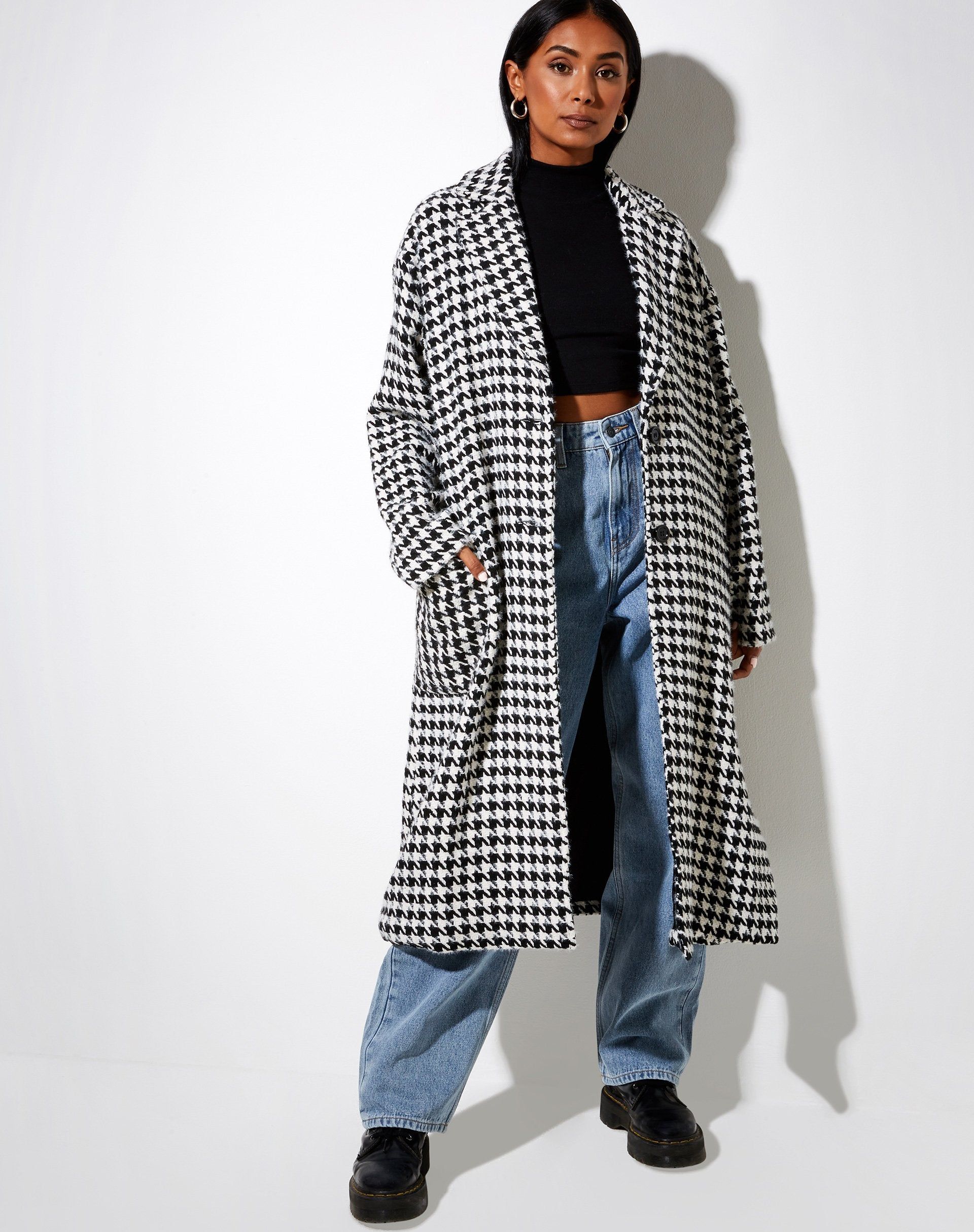 Duster Coat in Houndstooth Black and White sold by Motel Rocks product image thumbnail 5