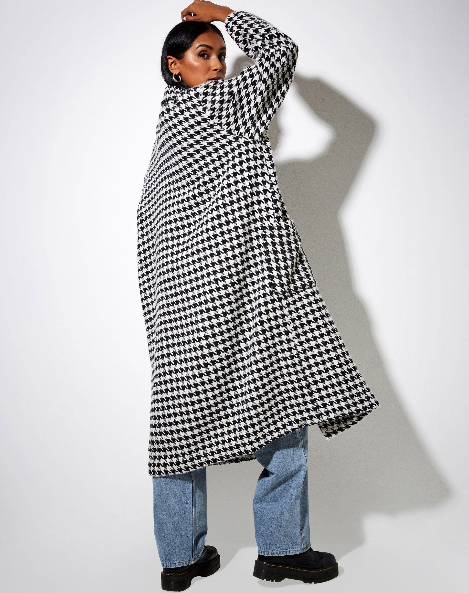 Duster Coat in Houndstooth Black and White sold by Motel Rocks product image thumbnail 3