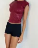 Erika Low Back Top in Gauzy Sequin Red sold by Motel Rocks