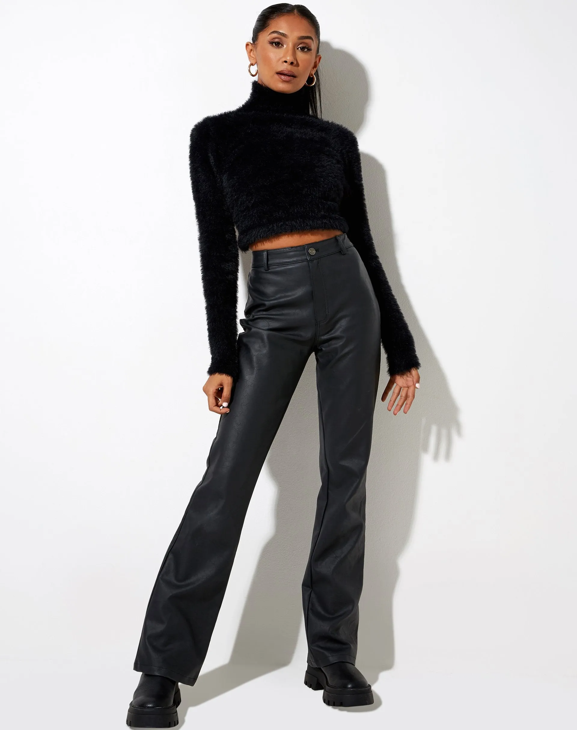 Qolia Crop Top in Furry Knit Black sold by Motel Rocks product image thumbnail 2