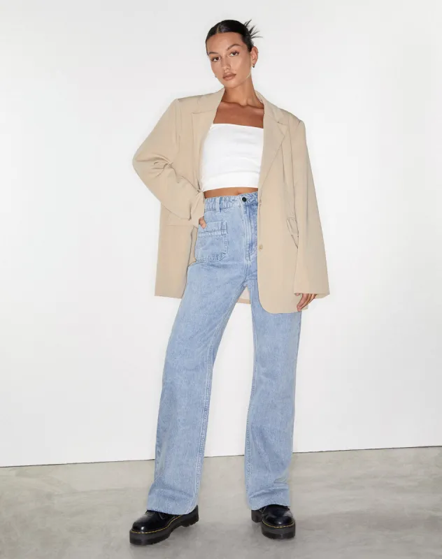 Retro Pocket Flare Jeans in Super Light Wash sold by Motel Rocks