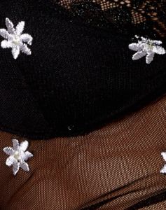 Yenika Crop Top in Black Daisy Embro White with Lace sold by Motel Rocks
