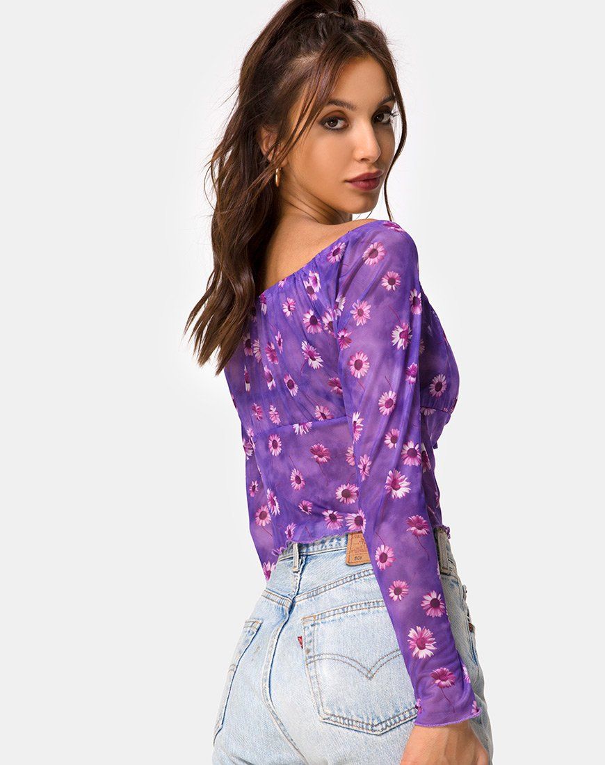 Janina Top in Daisy Daze Purple sold by Motel Rocks product image thumbnail 2