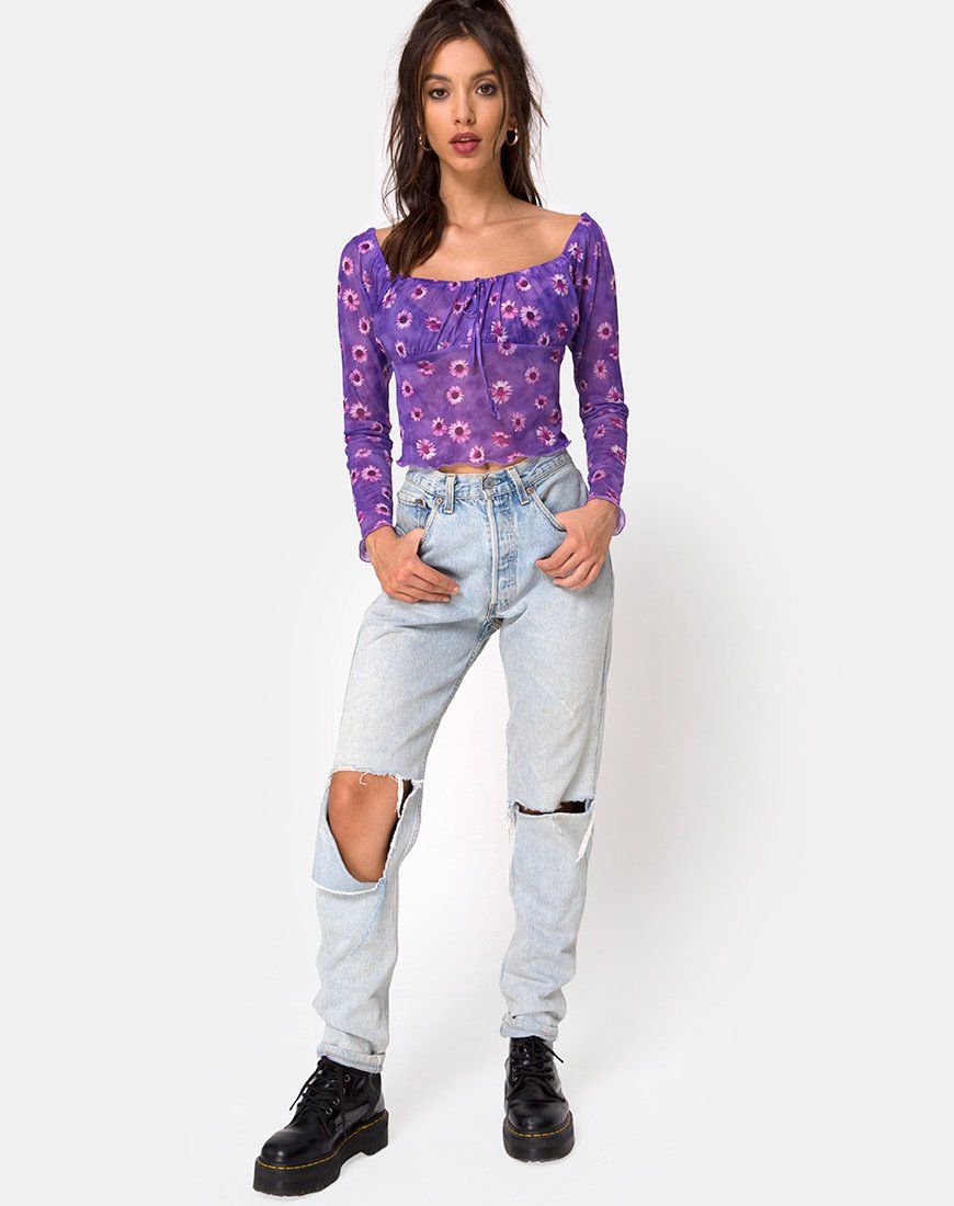 Janina Top in Daisy Daze Purple sold by Motel Rocks product image thumbnail 3