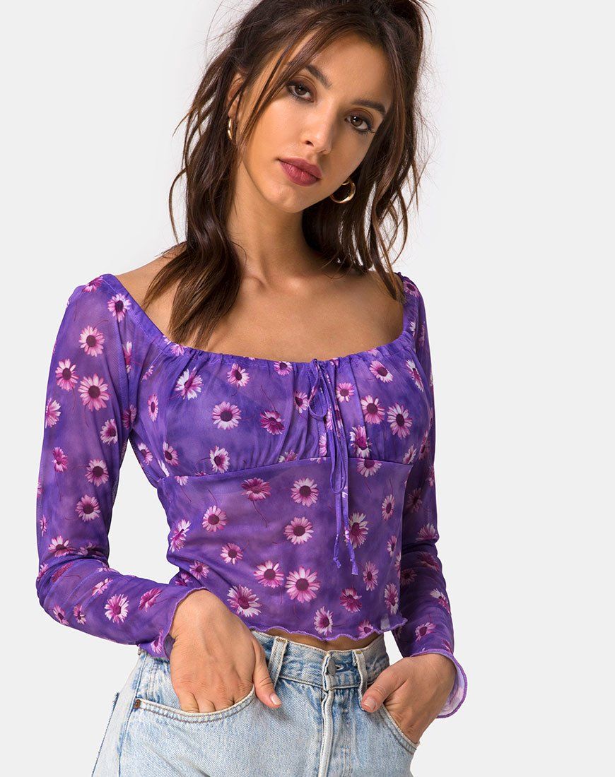 Janina Top in Daisy Daze Purple sold by Motel Rocks