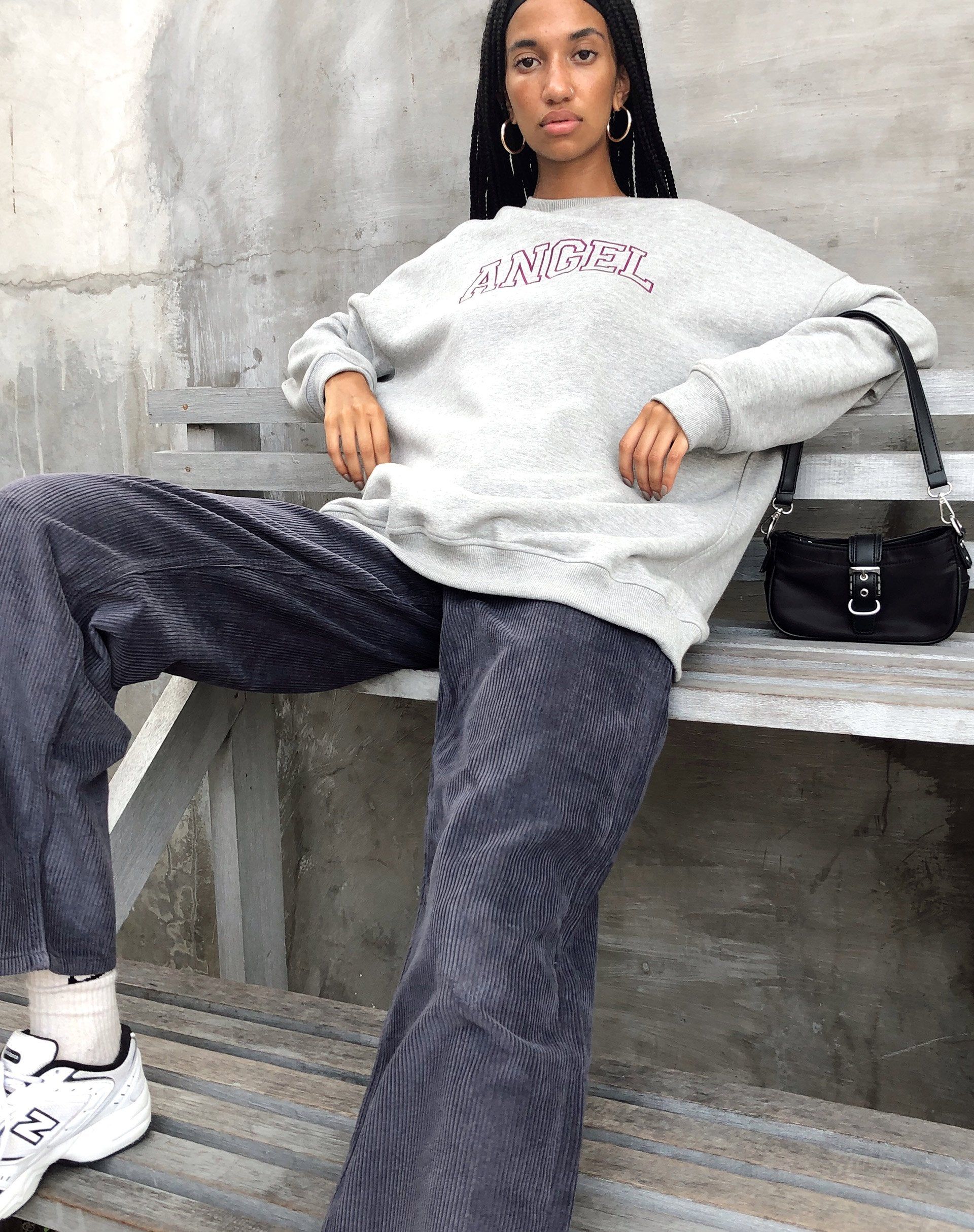 Glo Sweatshirt in Greymarl 'Angel' Embro in Burgundy sold by Motel Rocks product image thumbnail 2