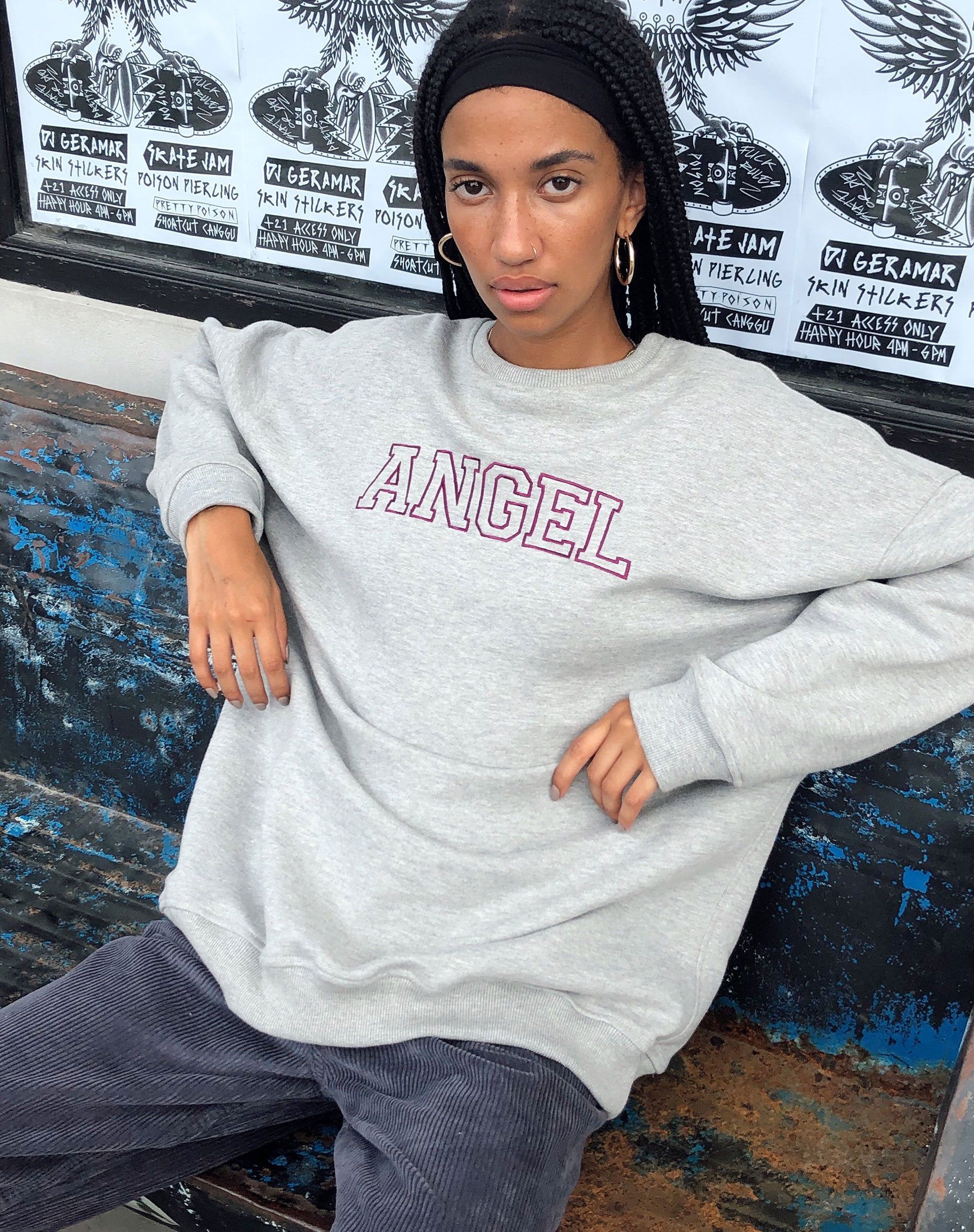 Glo Sweatshirt in Greymarl 'Angel' Embro in Burgundy sold by Motel Rocks product image thumbnail 3