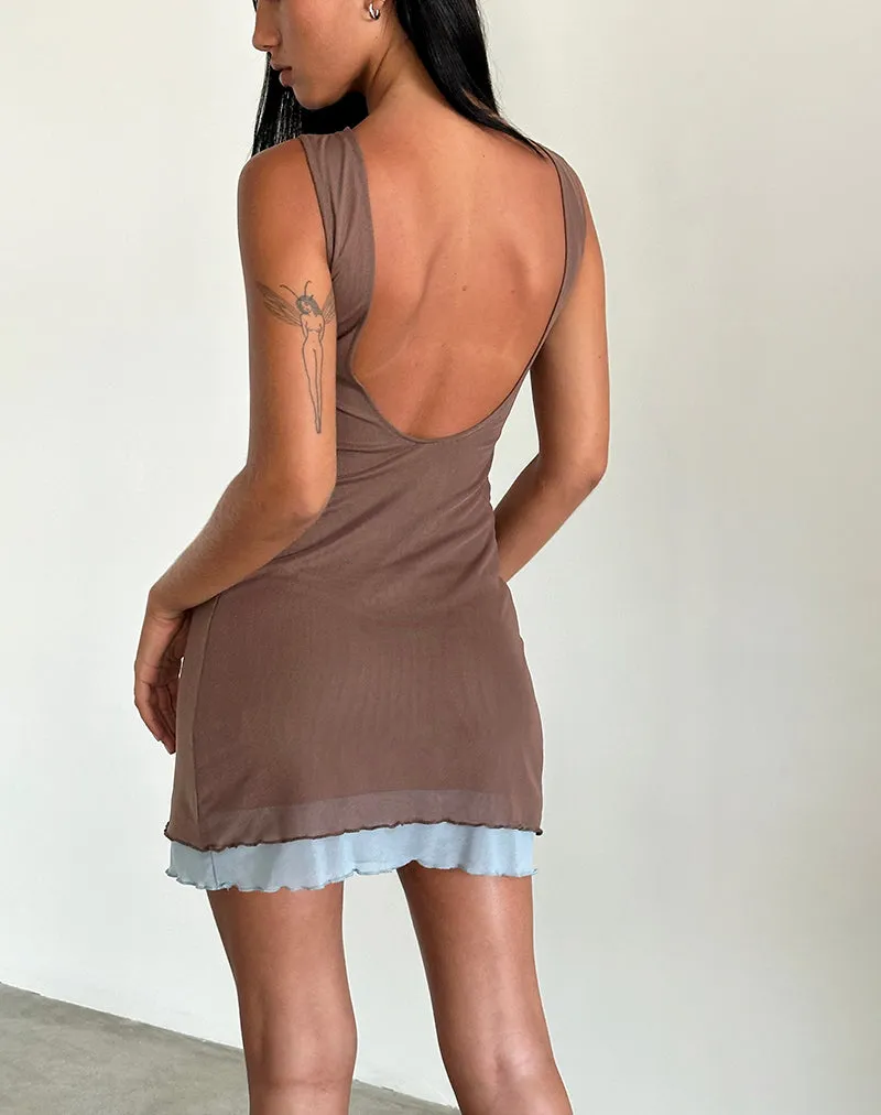 Ren Mini Dress in Mesh Brown with Light Blue sold by Motel Rocks product image thumbnail 2