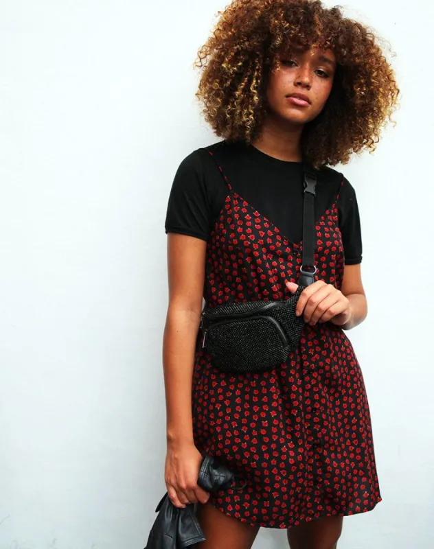 Sanna Slip Dress in Dotty Rose Black sold by Motel Rocks