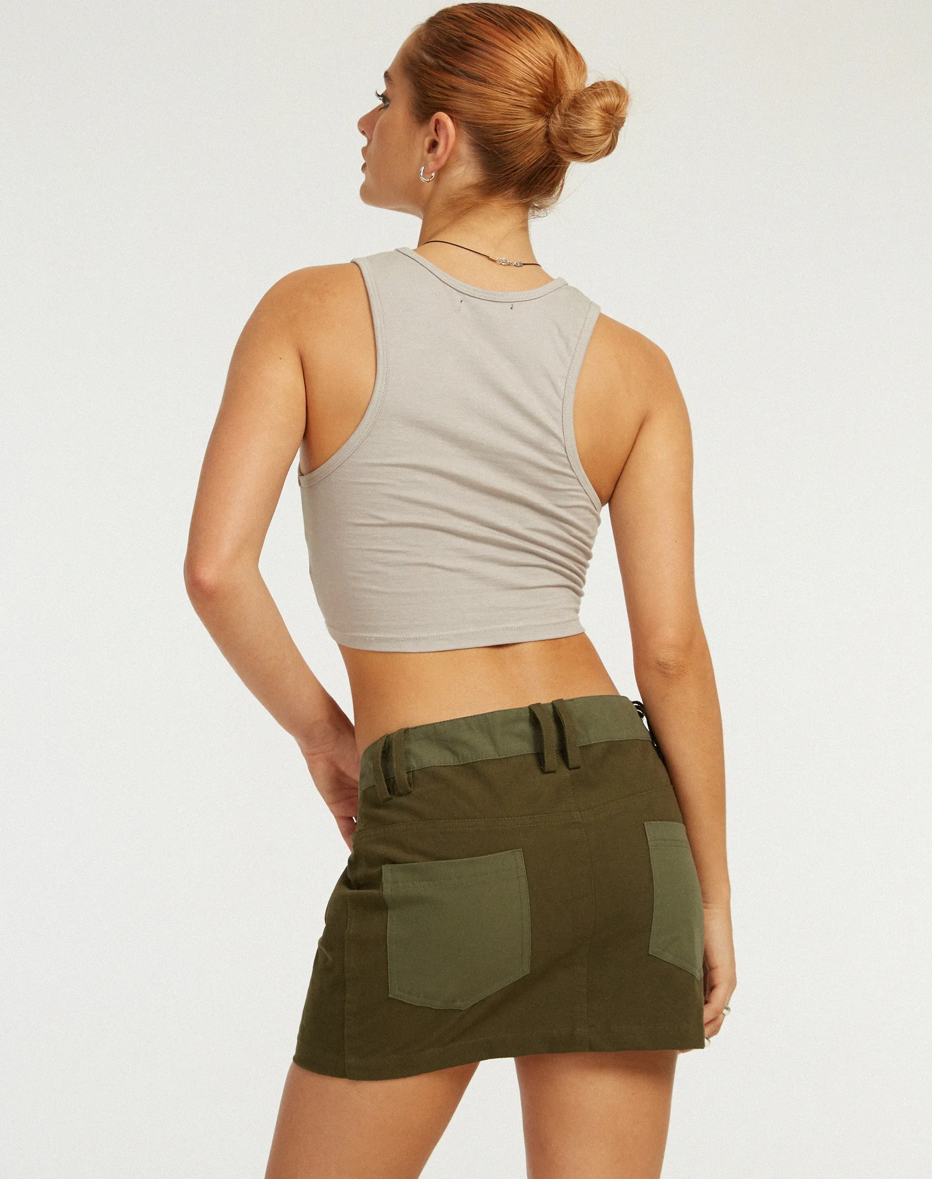 Ivette Mini Skirt in Dark Olive Khaki sold by Motel Rocks product image thumbnail 2