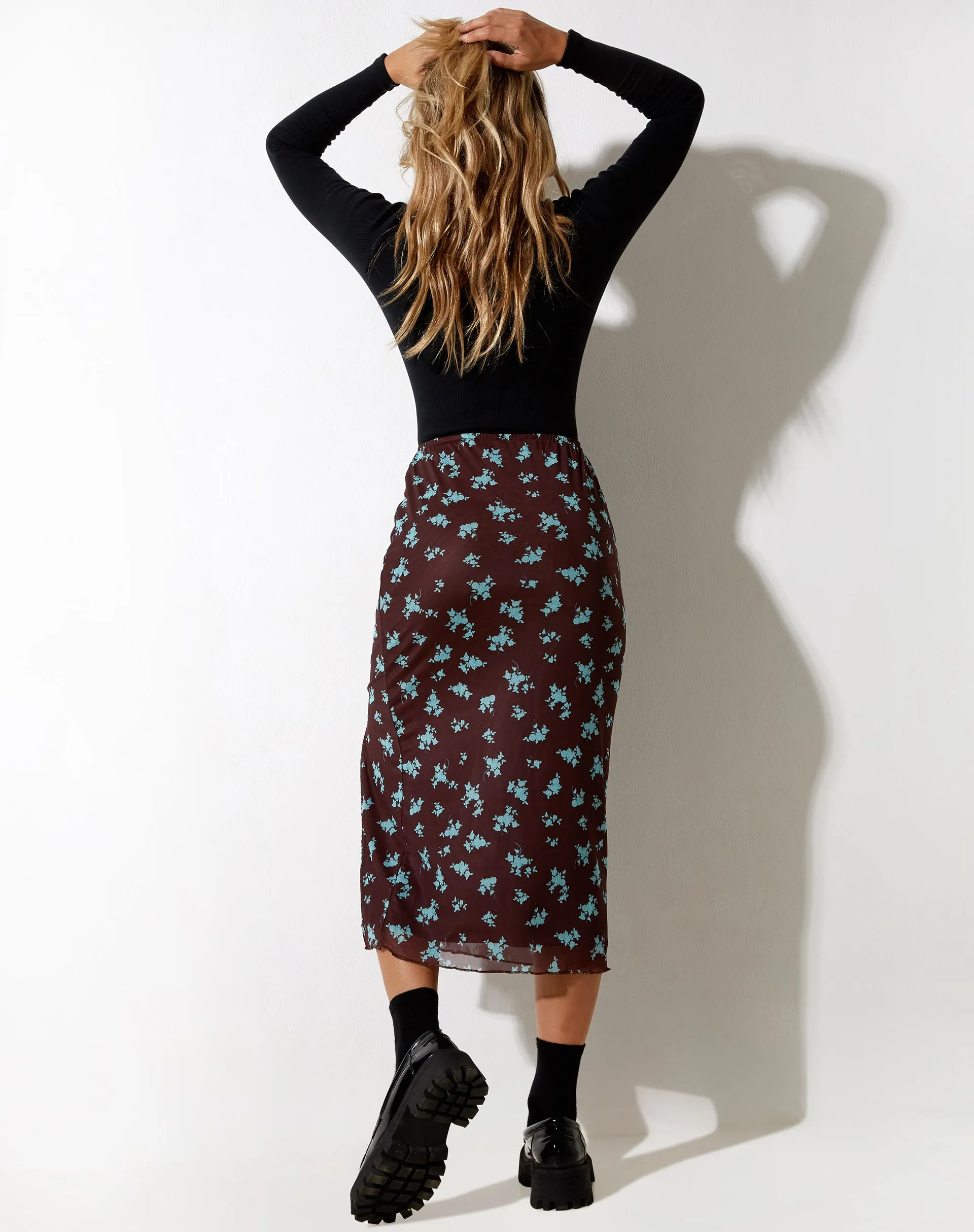 Rindai Midi Skirt in Femme Floral Blue and Brown sold by Motel Rocks product image thumbnail 4
