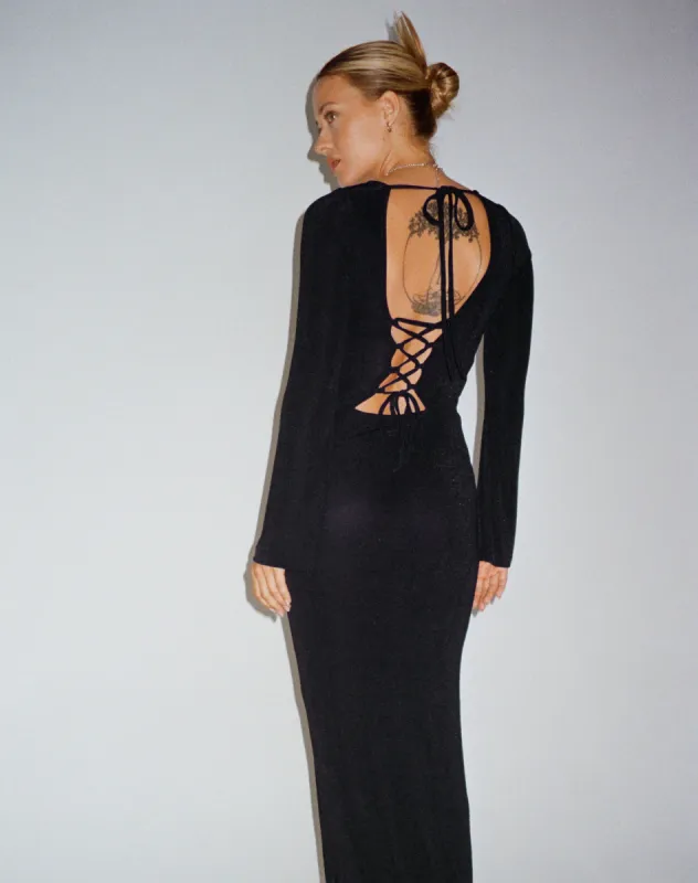 Varna Long Sleeve Maxi Dress in Black sold by Motel Rocks