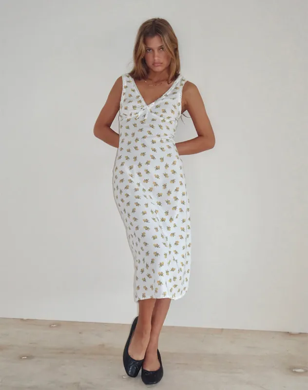 Lavisha Midi Dress in Funshine Floral Off White sold by Motel Rocks