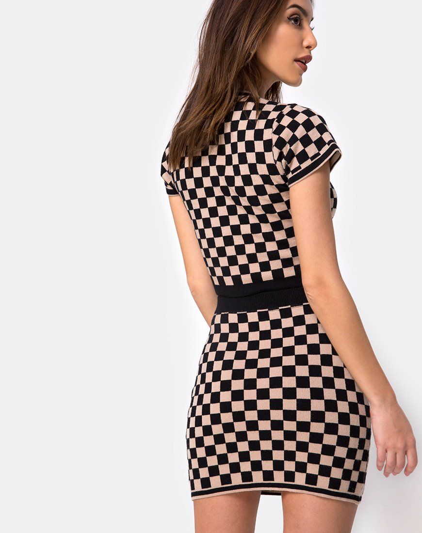 Immie Mini Skirt in Checkerboard Tan sold by Motel Rocks product image thumbnail 2